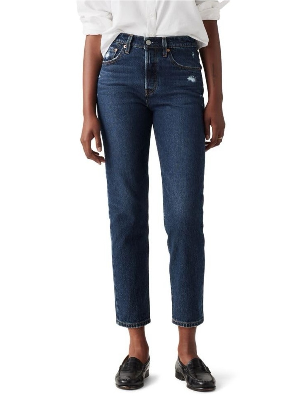 Levi’s 501 Original Crop Jeans 29 Dark Wash High Rise Button Fly Distressed